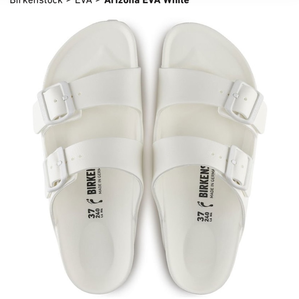 white arizona “eva” birkenstocks (rubber)